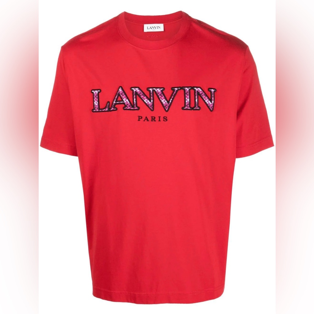Nwt Lanvin Men Curb Embroidered T-Shirt - Medium - Lipstick Red
